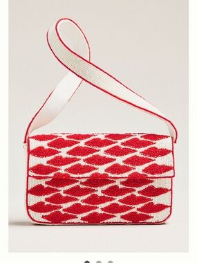 Fiona Beaded Shoulder Bag ‘Lips’ Anthropologie Red Shoulder Bag